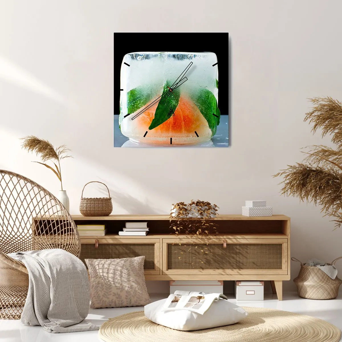 Relógio de parede - Relógio em vidro - Frescor e refresco - 40x40 cm