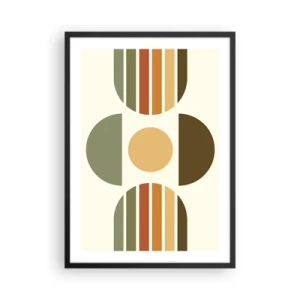 Pôster com moldura preta - Padrão geométrico abstrato em tons de terra com círculos e semicírculos - 50x70cm - Em tons terrosos - Decoração de parede moderna para a sala de estar e quarto ARTTOR
