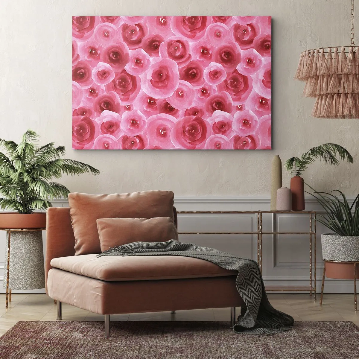Quadro em tela - Rosas delicadas em tons pastéis de rosa - 70x50cm - Rosas acima e abaixo - Decoração de parede moderna para a sala de estar e quarto ARTTOR