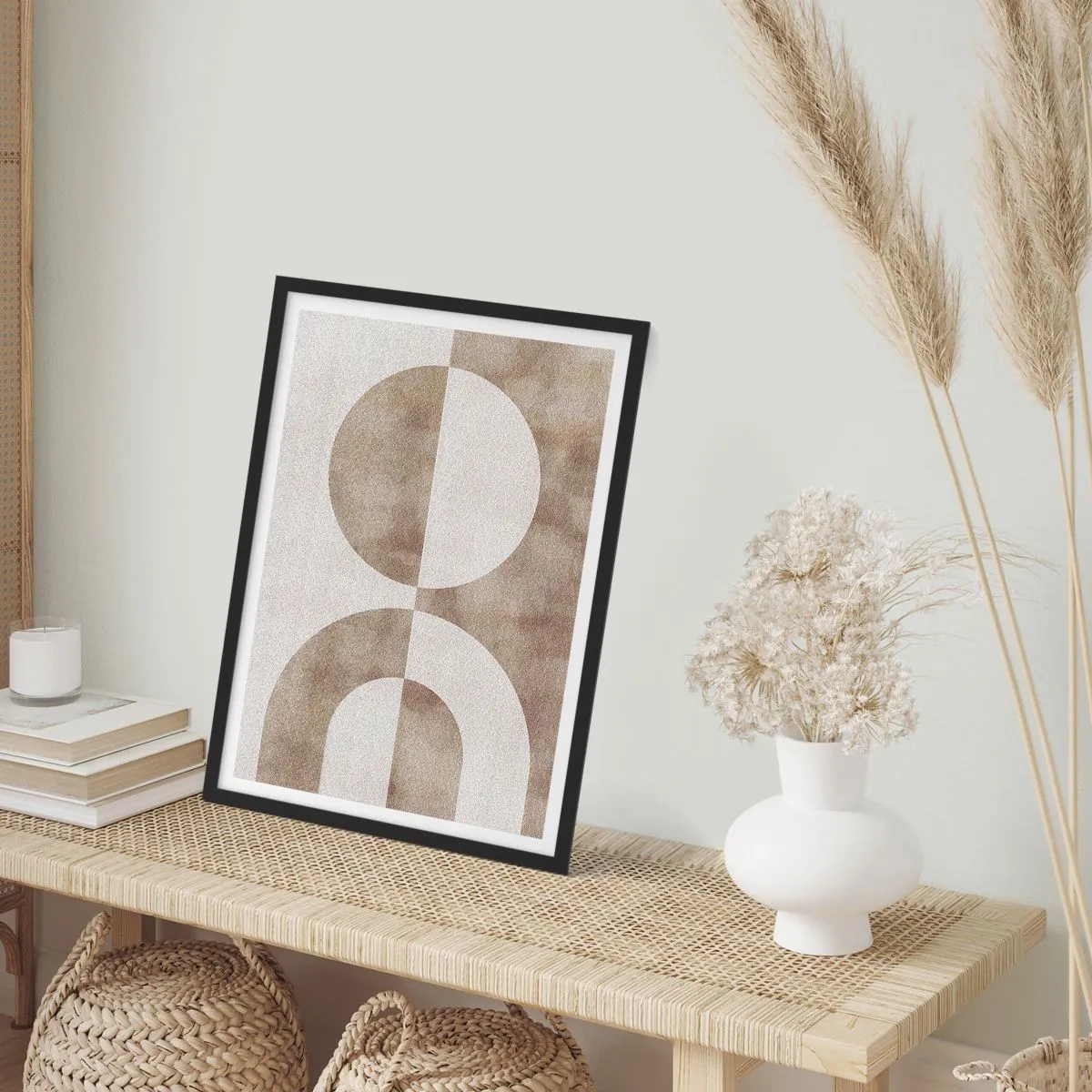 Pôster com moldura preta - Abstração geométrica em tons quentes de bege - 50x70cm - Semelhanças e diferenças - Decoração de parede moderna para a sala de estar e quarto ARTTOR