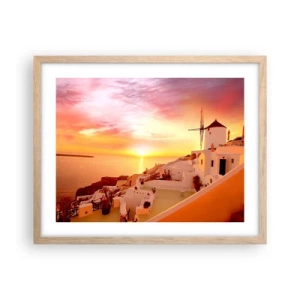 Pôster com moldura de carvalho claro - Derreter em branco e ouro - 50x40 cm