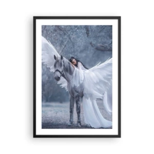 Pôster com moldura preta - Pégaso com asas brancas e uma figura etérea - 50x70cm - Momento inspirado - Decoração de parede moderna para a sala de estar e quarto ARTTOR