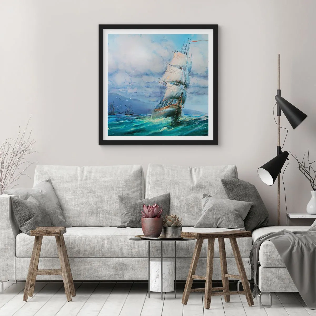 Pôster com moldura preta - Bons ventos - 60x60 cm