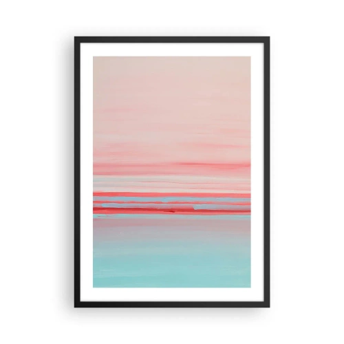 Pôster com moldura preta - Uma abstração delicada em tons pastéis de rosa e azul. - 50x70cm - Abstração ao amanhecer - Decoração de parede moderna para a sala de estar e quarto ARTTOR