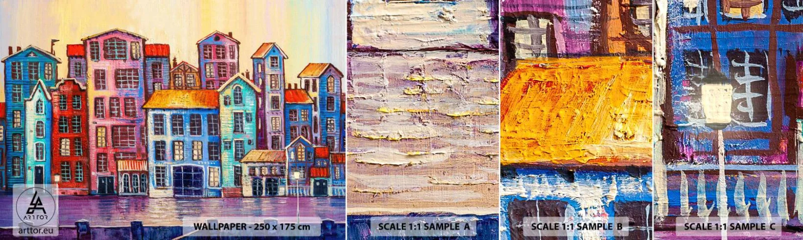 Amostra de papel de parede autocolante Deluxe Sticker - Uma cidade como de um conto de fadas - Pedaço, Cortiços, Cidade - 100x30 cm