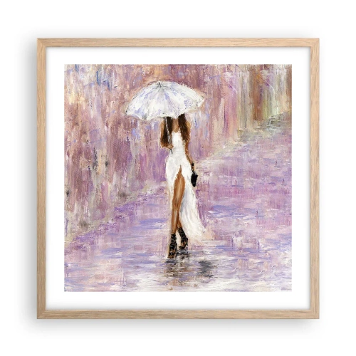 Pôster com moldura de carvalho claro - Na chuva lilás - 50x50 cm