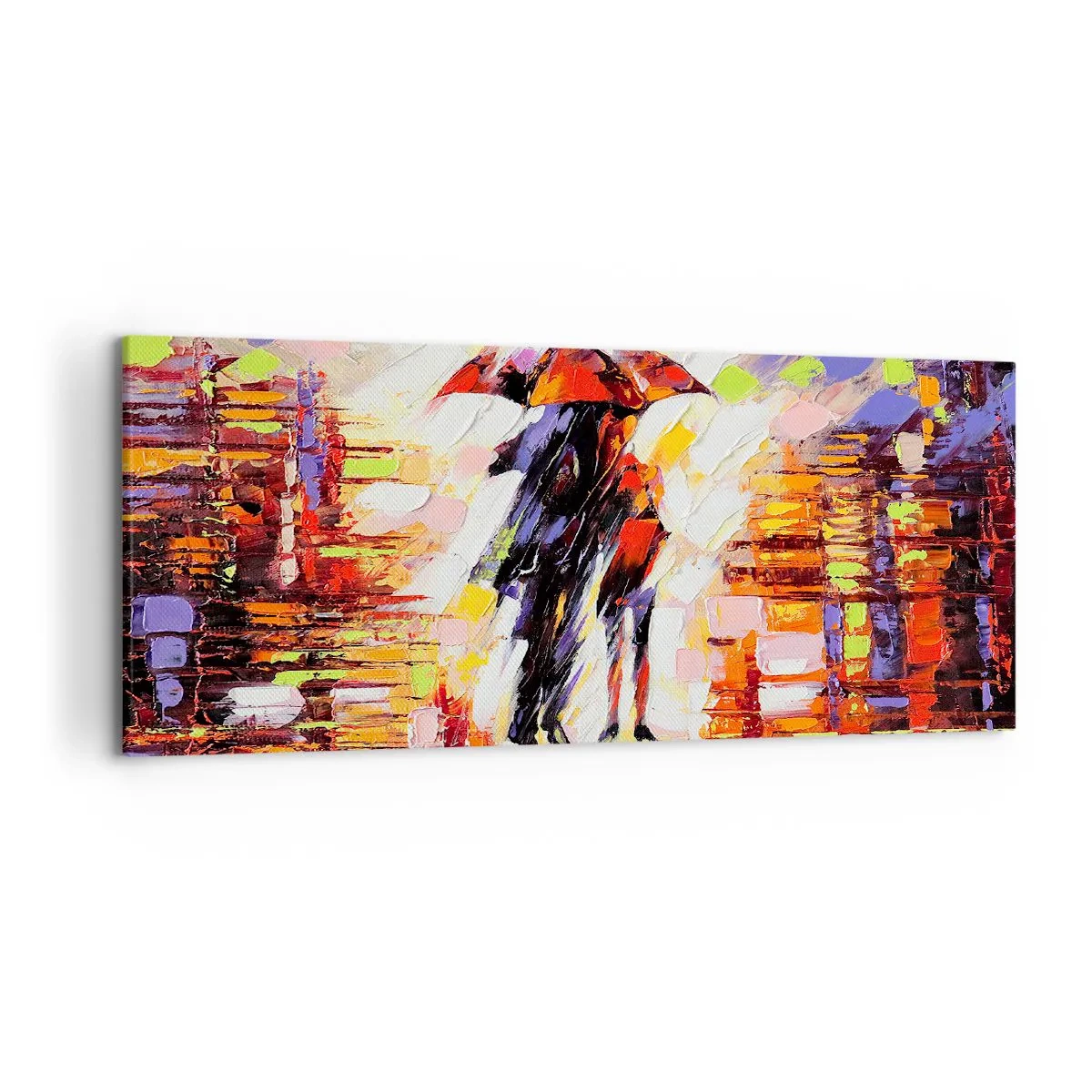 Quadro em tela - Juntos durante a noite e a chuva - 120x50 cm