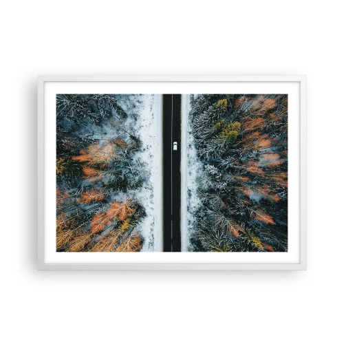 Pôster em moldura branca - Cortar a floresta no inverno - 70x50 cm