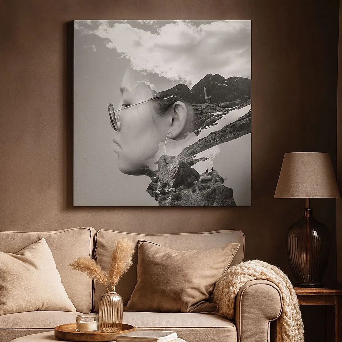 Quadro em tela - Retrato das montanhas e da nuvem - 30x30 cm