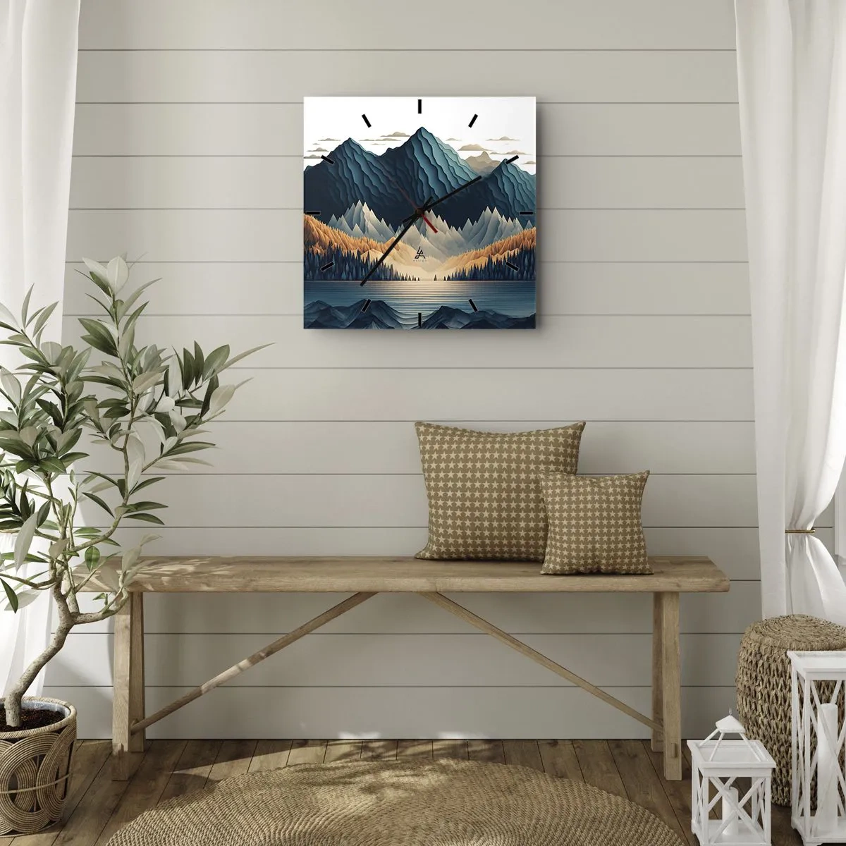 Relógio de parede - Relógio em vidro - Paisagem montanhosa perfeita - 30x30 cm
