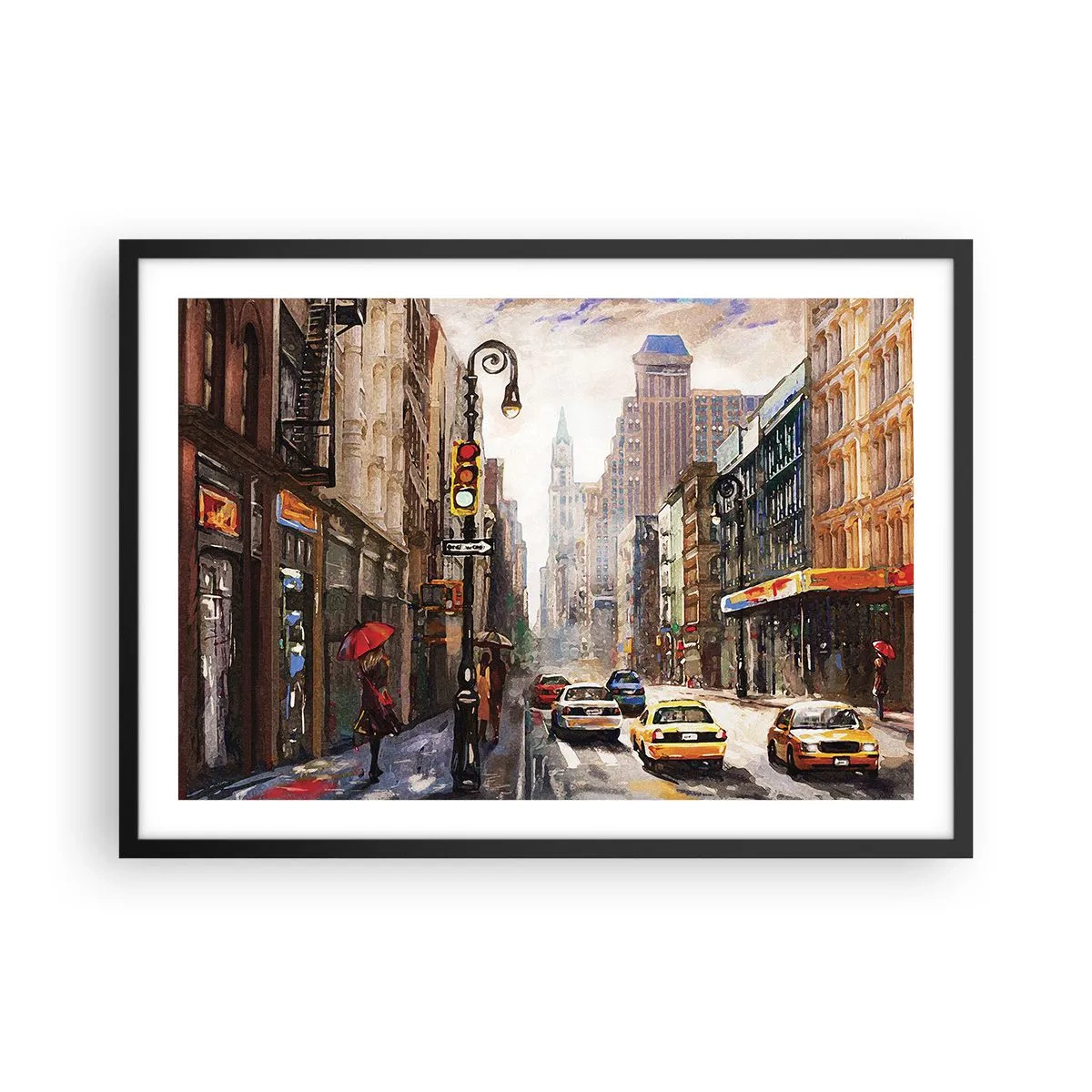 Pôster com moldura preta - Nova York – colorida também na chuva - 70x50 cm