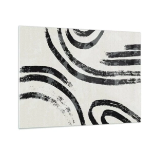 Quadro em vidro - Linhas semicirculares pretas em uma abstração minimalista sobre um fundo claro - 70x50cm - Meio parado - Decoração de parede moderna para a sala de estar e quarto ARTTOR