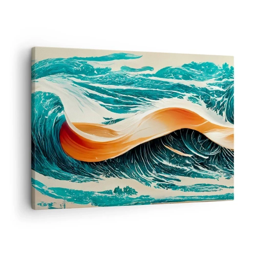 Quadro em tela - Ondas dinâmicas do mar com fita abstrata - 70x50cm - O sonho de um surfista - Decoração de parede moderna para a sala de estar e quarto ARTTOR