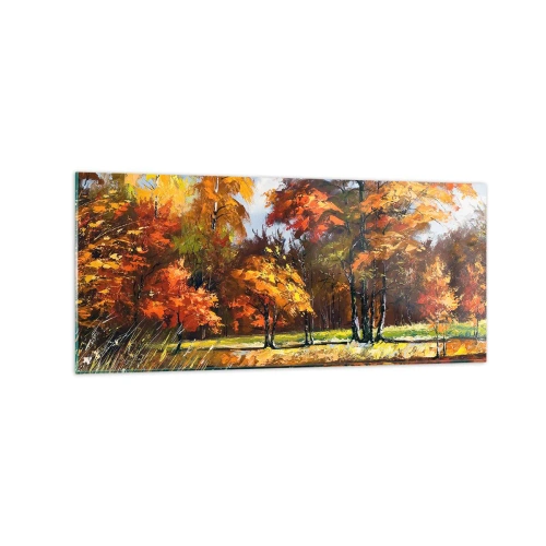 Quadro em vidro - Paisagem em ouro e bronze - 120x50 cm