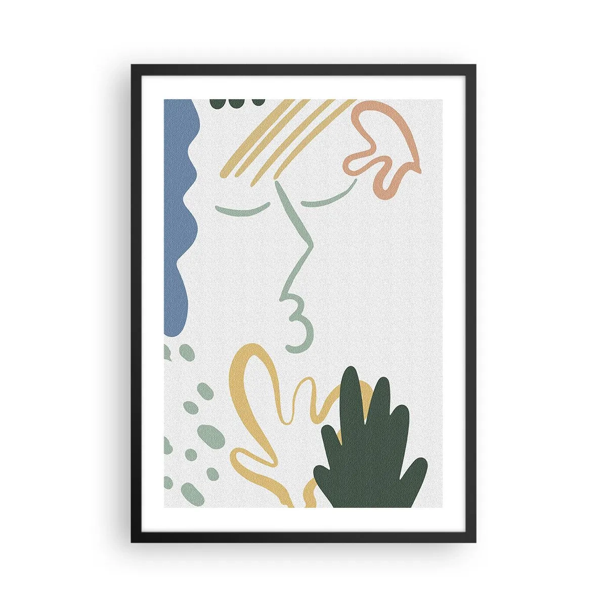 Pôster com moldura preta - Retrato abstrato em pastéis - 50x70cm - Beijo de flores - Decoração de parede moderna para a sala de estar e quarto ARTTOR
