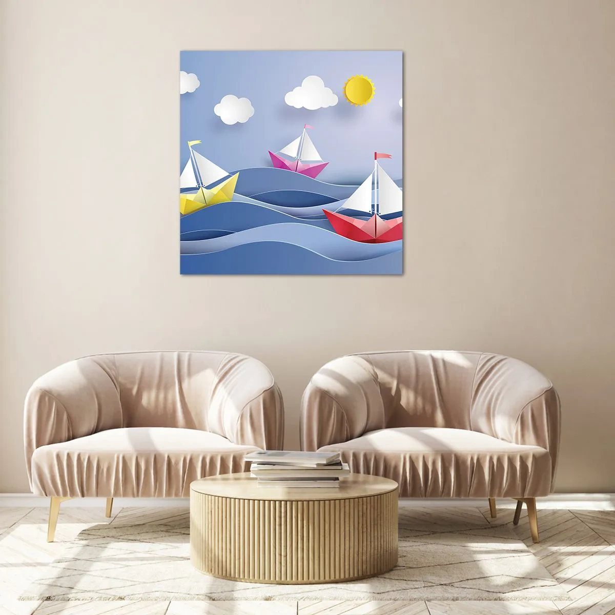 Quadro em vidro - Oh, como é agradável balançar entre as ondas - 60x60 cm