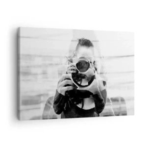 Quadro em tela - Retrato de dupla exposição em preto e branco de um fotógrafo - 70x50cm - Criador e material - Decoração de parede moderna para a sala de estar e quarto ARTTOR