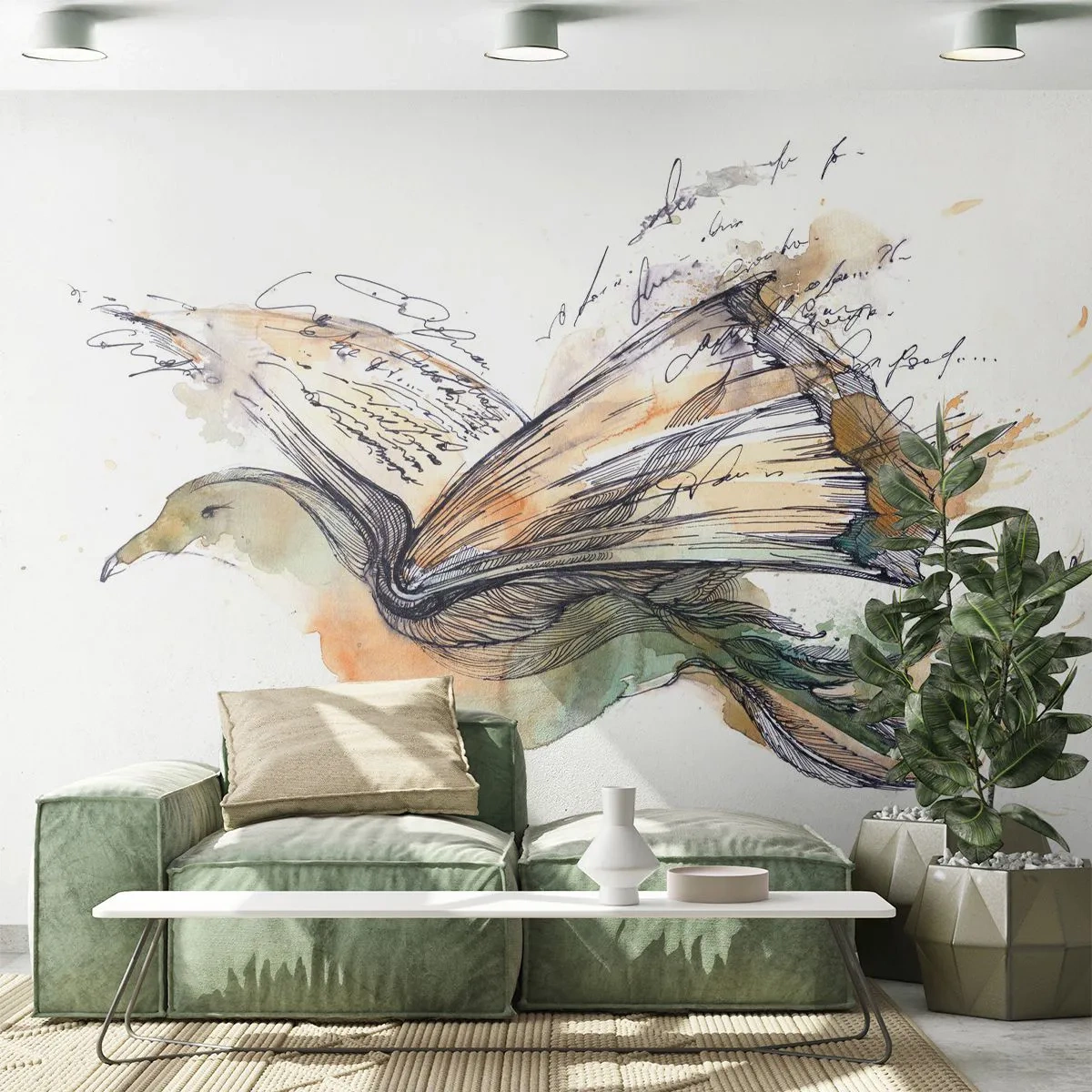 Papel de Parede Standard Eco - Nas asas da poesia - Abstração, Pássaro, Livro - 200x140 cm