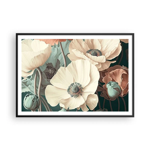 Pôster com moldura preta - O sussurro das papoulas - 100x70 cm