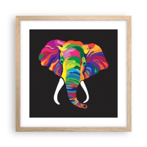 Pôster com moldura de carvalho claro - O elefante que adorava banhar-se no arco-íris - 40x40 cm