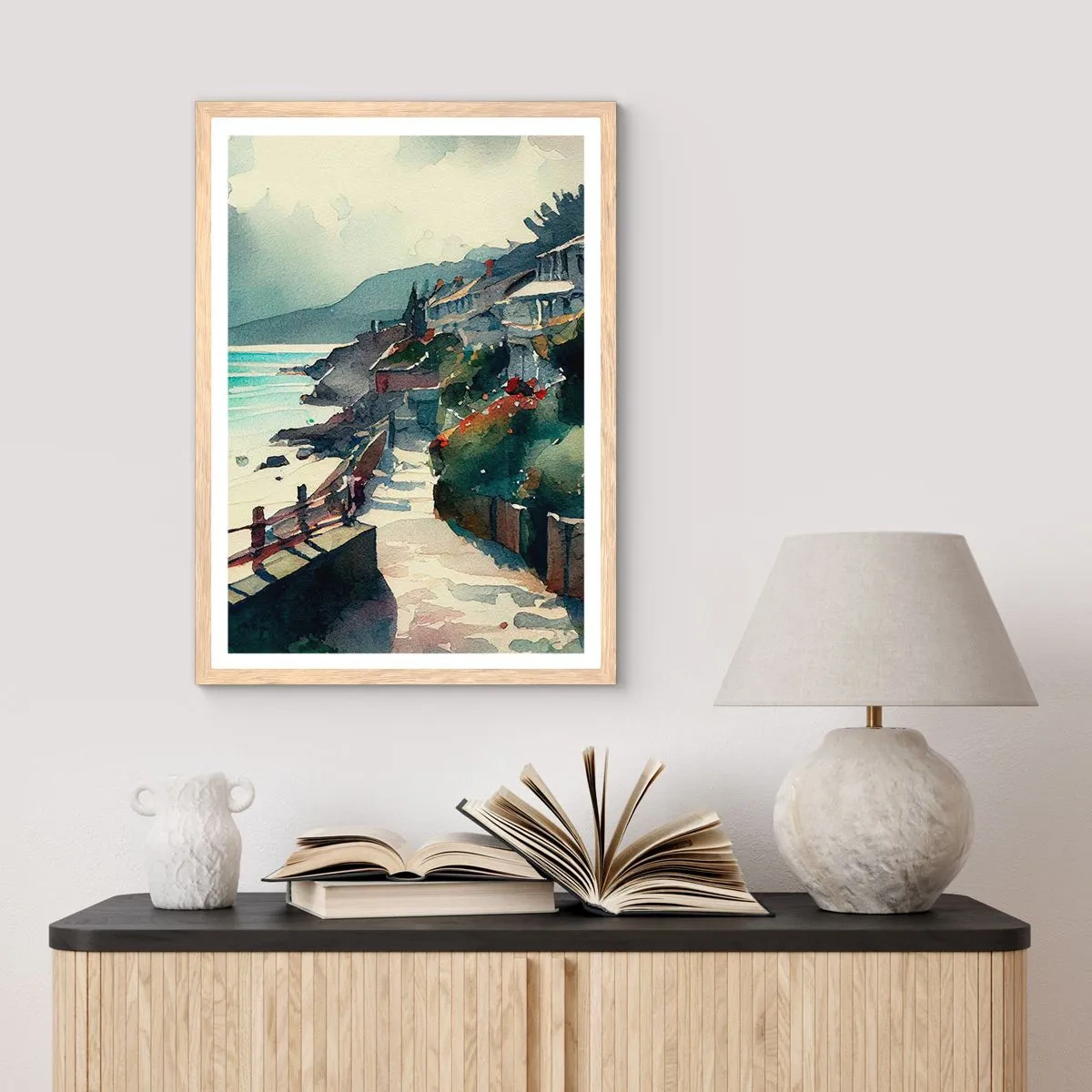 Pôster com moldura de carvalho claro - Cidade mediterrânea - 50x70 cm