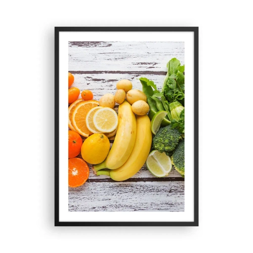 Pôster com moldura preta - Frutas e vegetais em um fundo rústico - 50x70cm - Não é suficiente? - Decoração de parede moderna para a sala de estar e quarto ARTTOR