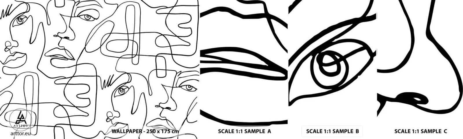 Amostra de Papel de Parede Standard Eco - Em emoções emaranhadas - Rostos, Linha, Olhos - 100x30 cm