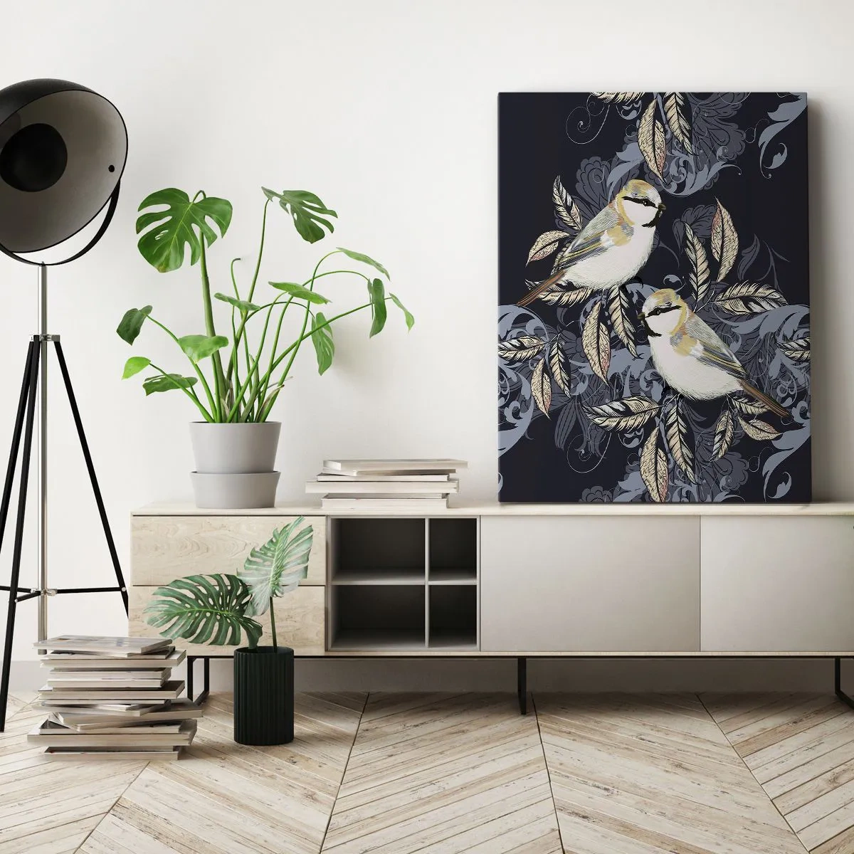 Quadro em tela - Canto amarelo-azul - 65x120 cm