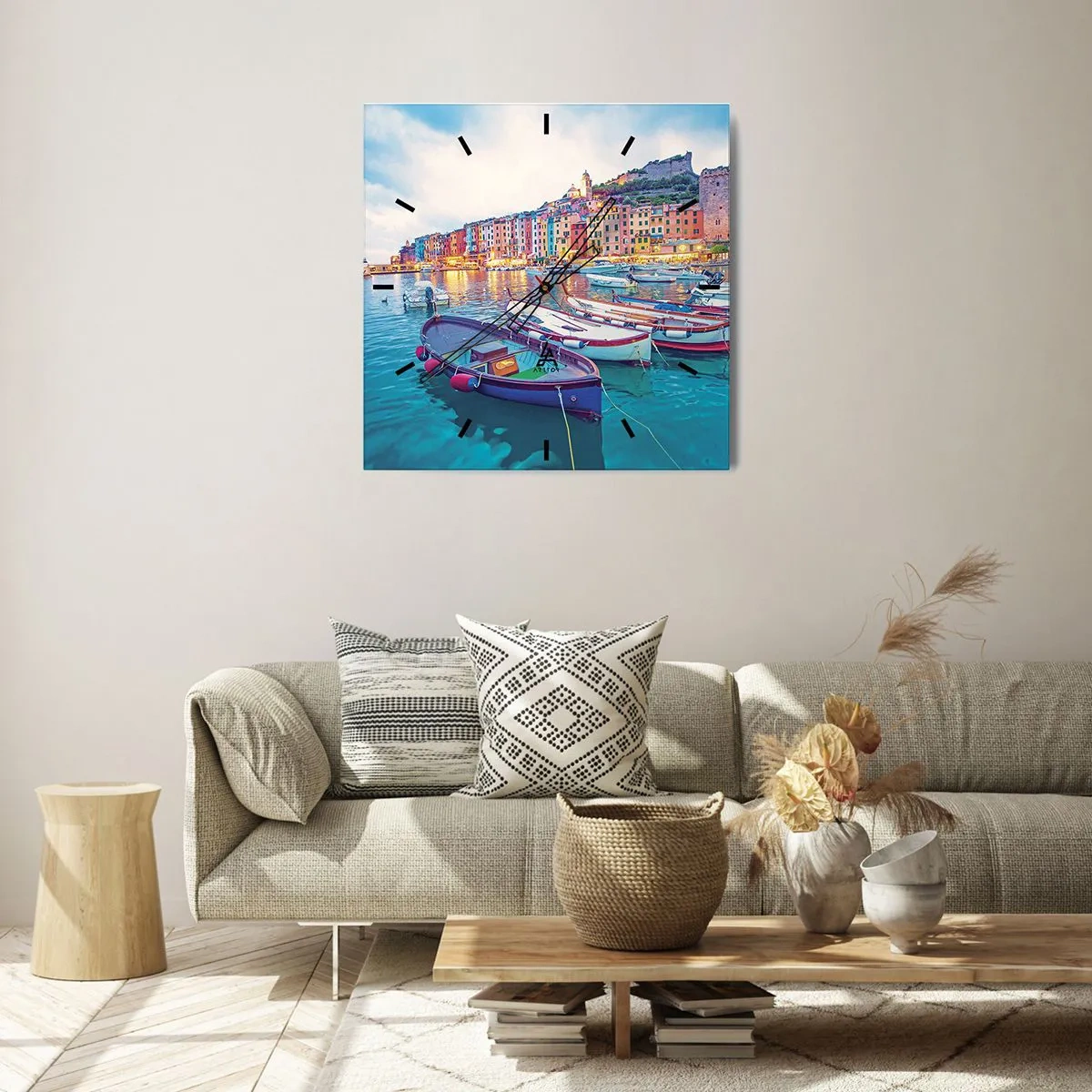 Relógio de parede - Relógio em vidro - Uma noite colorida no porto - 30x30 cm