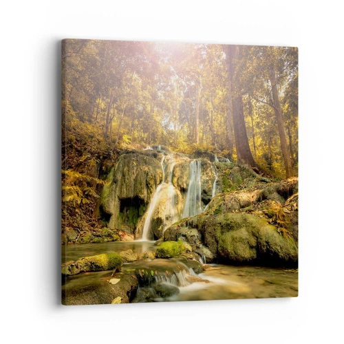 Quadro em tela - Cascata na floresta - 40x40 cm