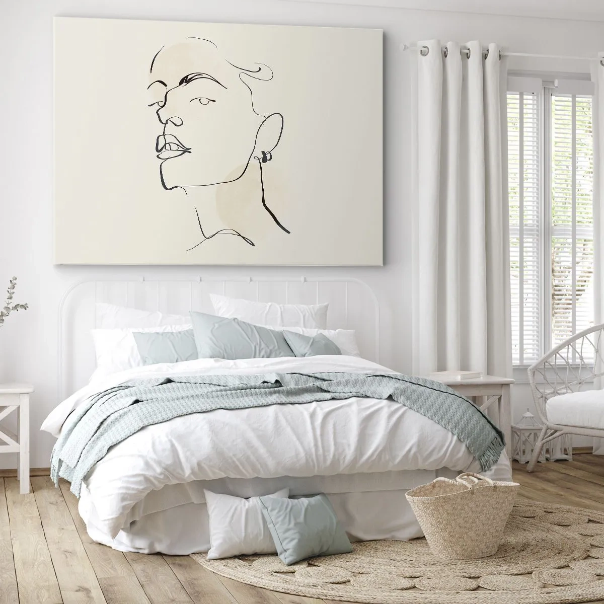 Quadro em tela - Esboço minimalista de um rosto feminino - 70x50cm - Olhar orgulhoso - Decoração de parede moderna para a sala de estar e quarto ARTTOR