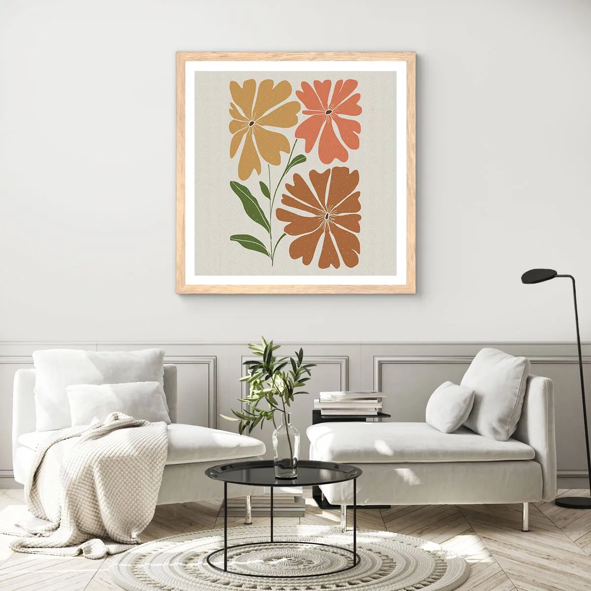 Pôster com moldura de carvalho claro - Natureza e geometria - 50x50 cm