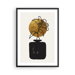 Pôster com moldura preta - Composição abstrata com uma flor e um círculo dourado - 50x70cm - A beleza vale seu peso em ouro - Decoração de parede moderna para a sala de estar e quarto ARTTOR