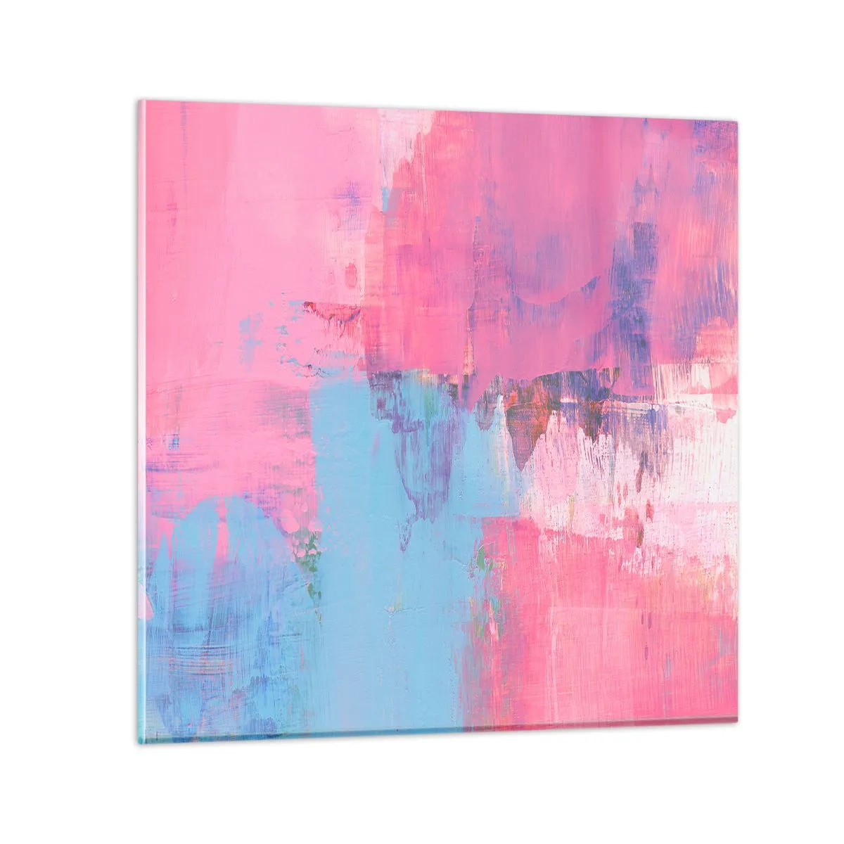 Quadro em vidro - Rosa, azul e uma pitada de luz - 30x30 cm
