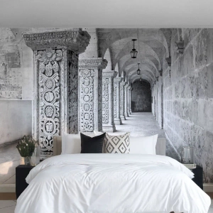 Papel de Parede Premium Sand - E para onde...? - Arquitetura, Pedaço, Preto e branco - 250x175 cm