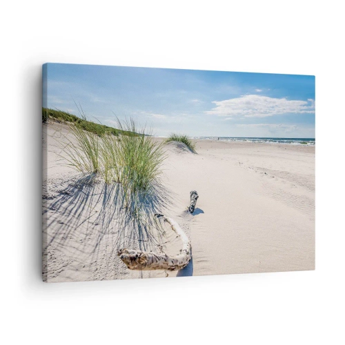 Quadro em tela - Uma praia do Báltico com areia, grama e um céu azul calmo - 70x50cm - A mais bonita? do Báltico - Decoração de parede moderna para a sala de estar e quarto ARTTOR