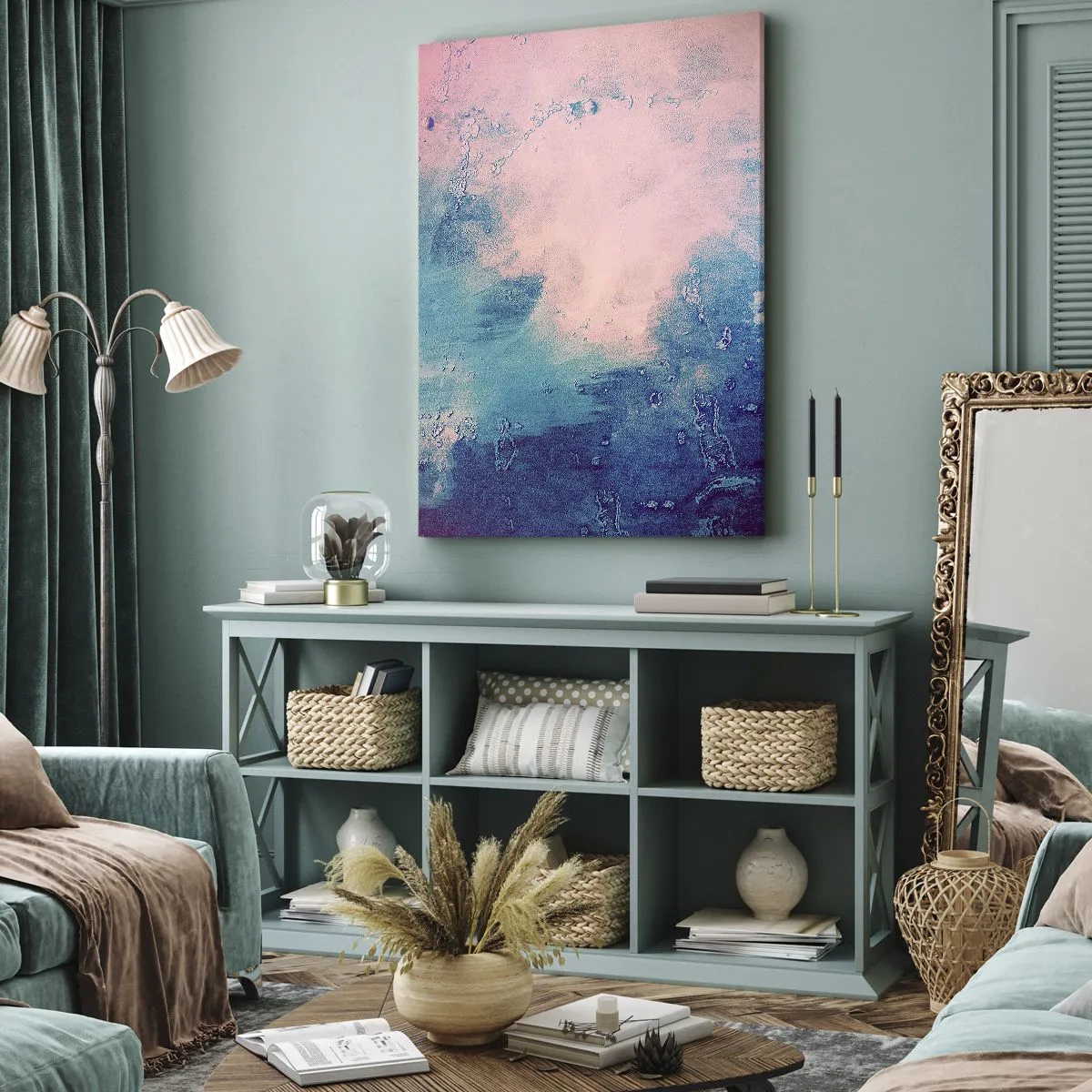 Quadro em tela - Abraço azul - 45x80 cm