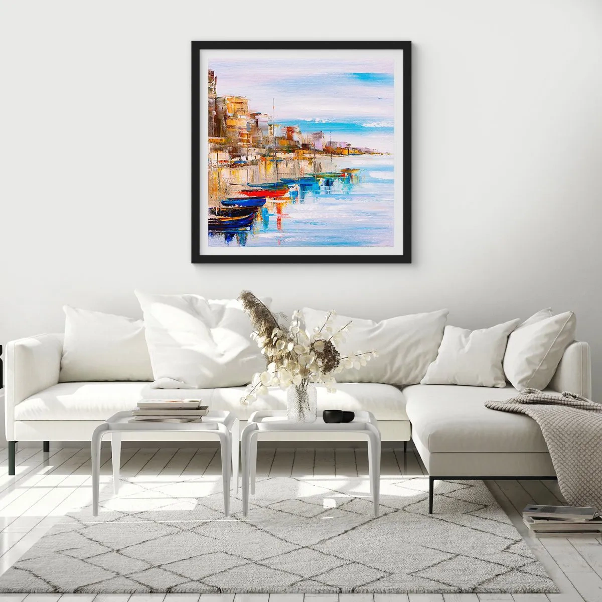 Pôster com moldura preta - Um refúgio urbano multicolorido - 60x60 cm