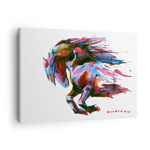 Quadro em tela - Um cavalo em cores abstratas dinâmicas simbolizando a liberdade - 70x50cm - Em êxtase - Decoração de parede moderna para a sala de estar e quarto ARTTOR