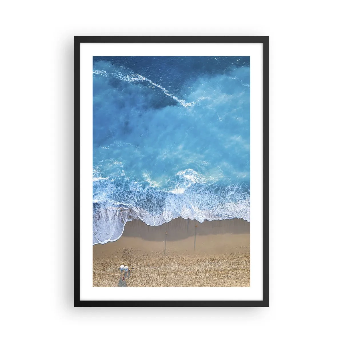 Pôster com moldura preta - Vista aérea das ondas do oceano quebrando na costa - 50x70cm - O poder do azul - Decoração de parede moderna para a sala de estar e quarto ARTTOR
