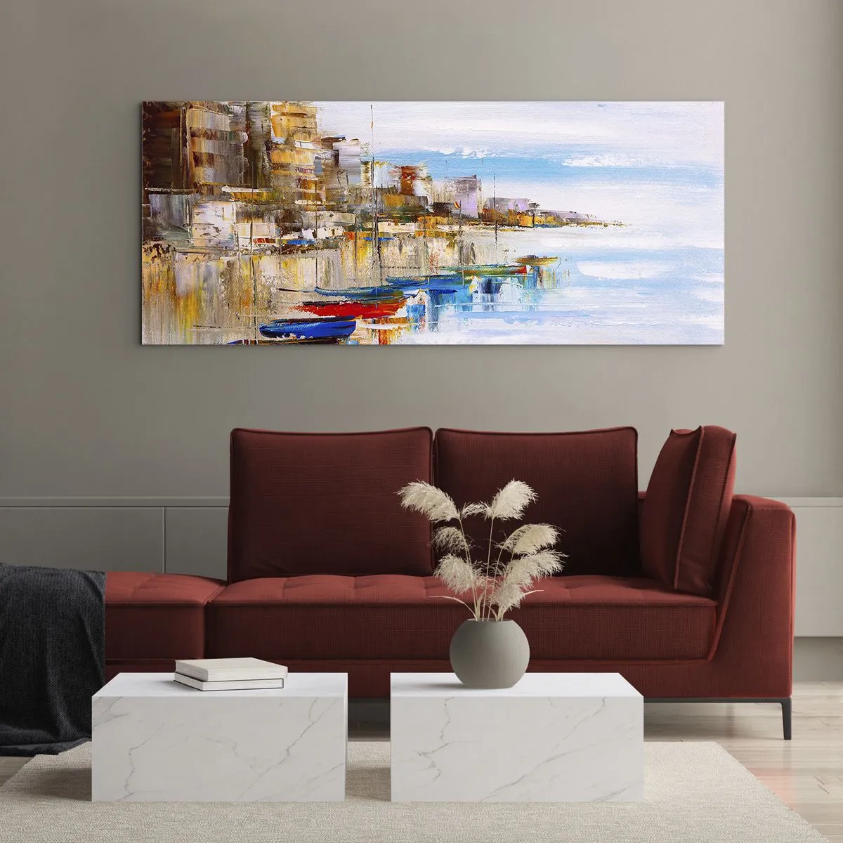Quadro em vidro - Um refúgio urbano multicolorido - 120x50 cm