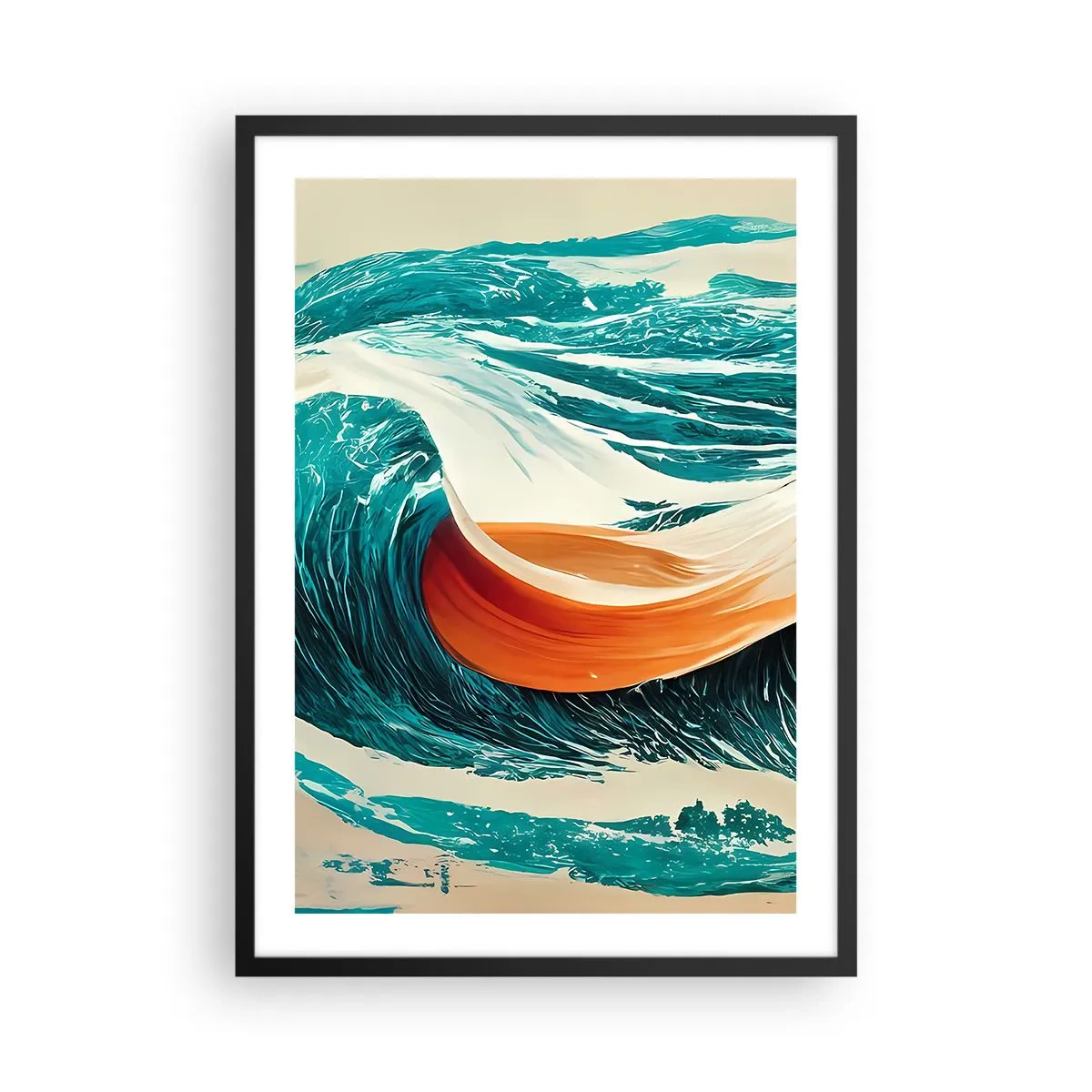 Pôster com moldura preta - Uma onda dinâmica em cores abstratas - 50x70cm - O sonho de um surfista - Decoração de parede moderna para a sala de estar e quarto ARTTOR