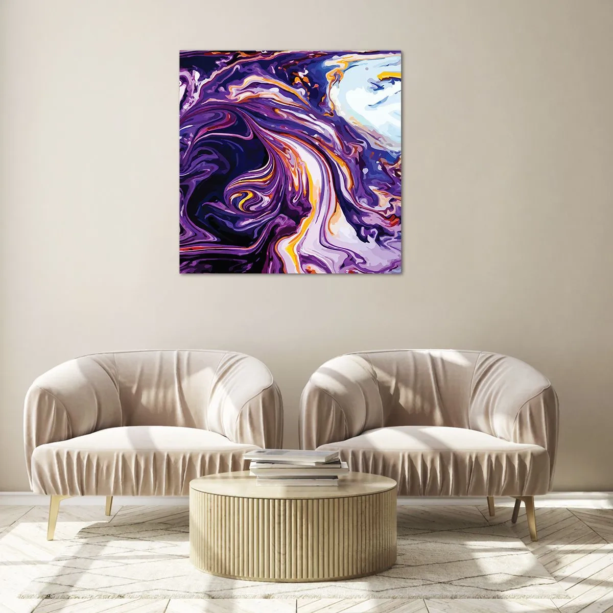 Quadro em vidro - Onde o espaço se dobra em roxo - 40x40 cm