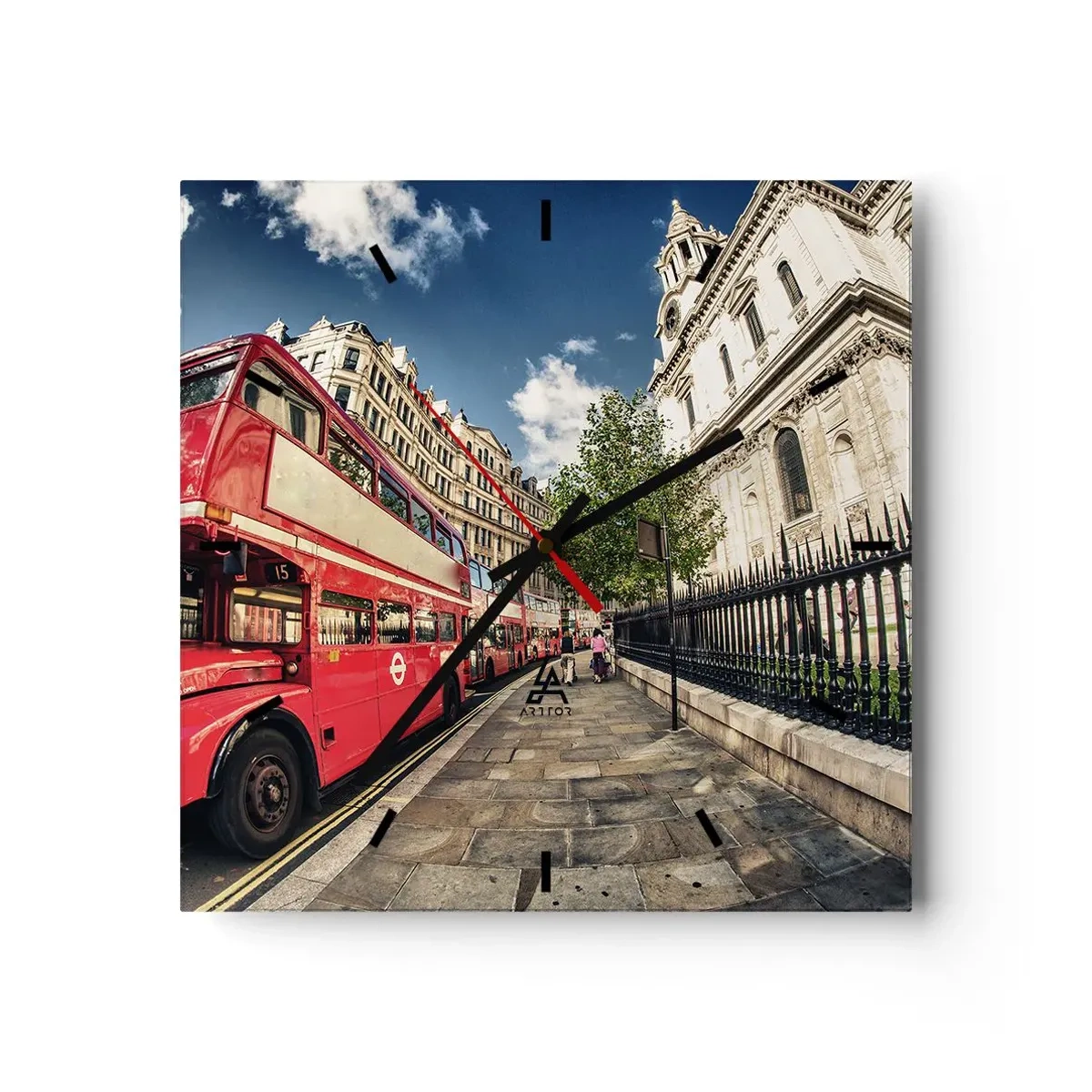 Relógio de parede - Relógio em vidro - Rua de Londres em cinza e vermelho - 30x30 cm