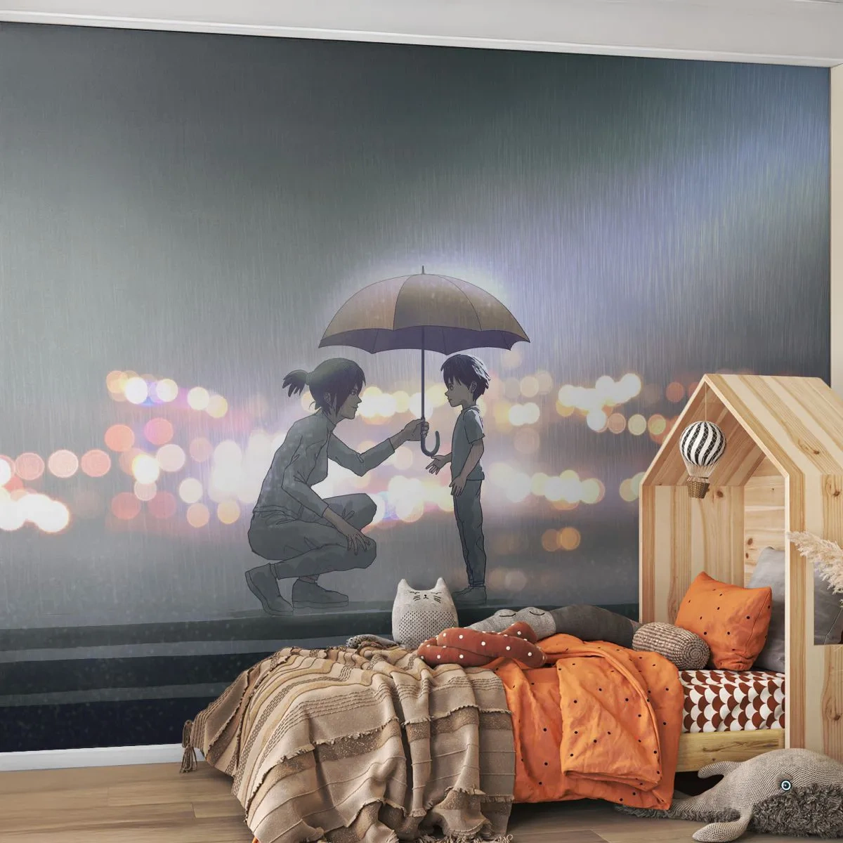 Papel de Parede Premium Sand - Está tudo bem agora - Para crianças, Família, Guarda-chuva - 300x210 cm