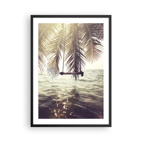 Pôster com moldura preta - Um balanço sob as palmeiras à beira do mar calmo - 50x70cm - Deixe-se levar pela imaginação - Decoração de parede moderna para a sala de estar e quarto ARTTOR