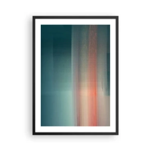 Pôster com moldura preta - Um jogo abstrato de luz em tons de turquesa e vermelho. - 50x70cm - Resumo: ondas de luz - Decoração de parede moderna para a sala de estar e quarto ARTTOR