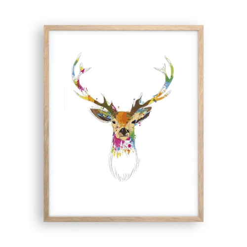 Pôster com moldura de carvalho claro - Um cervo gentil banhado em cores - 40x50 cm