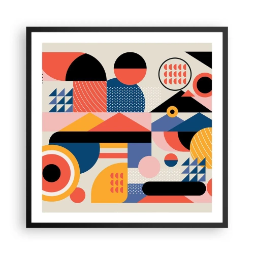 Pôster com moldura preta - Composição: brincar - 60x60 cm