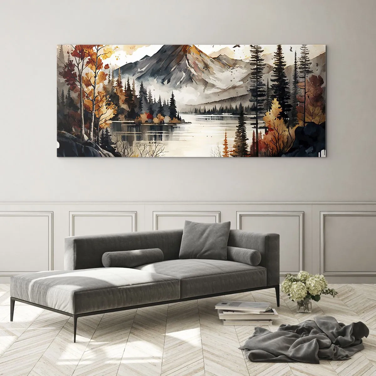 Quadro em vidro - Outono dourado nas montanhas - 140x50 cm